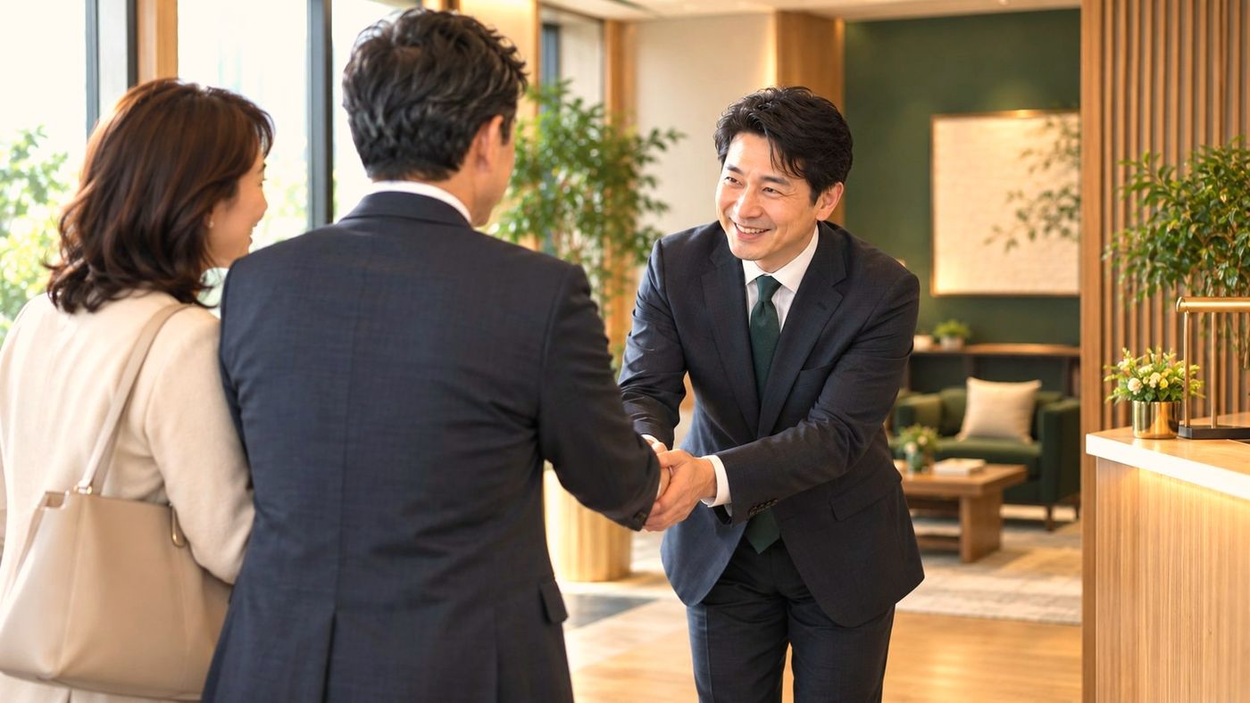 笑顔でお客様を出迎える税理士